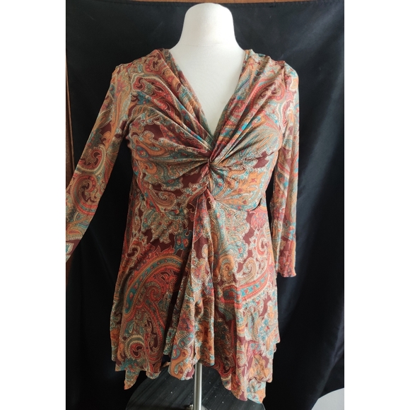 Boho Paisley Shirt Hippy Short Dress Bohemian - Picture 3 of 4